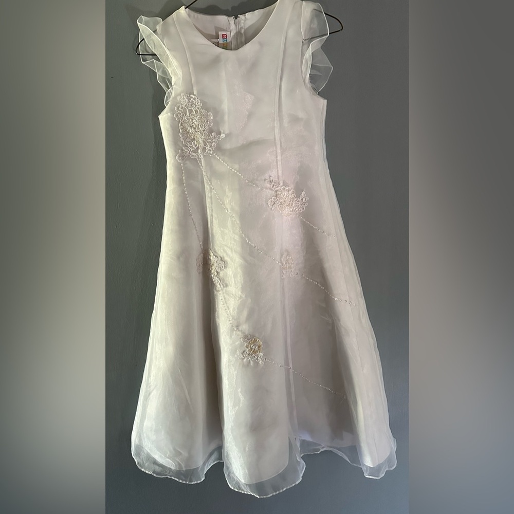 Girls Cream Sleeveless Formal A-Line Dress